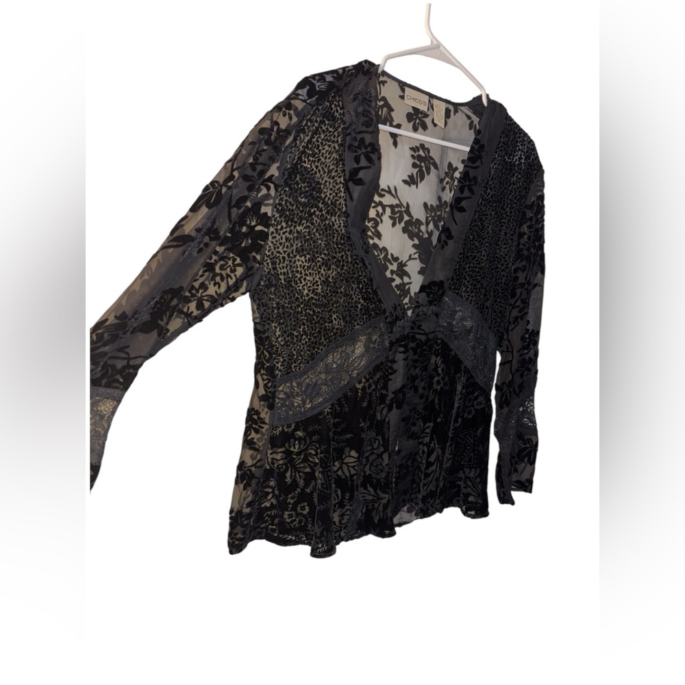 Chico's Sheer Black Floral Blouse - Picture 4 of 10